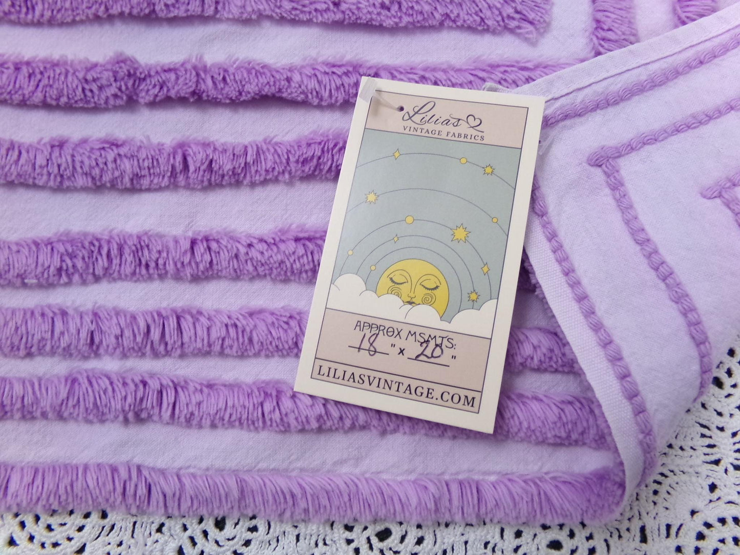 Lilac Vintage Chenille Fabric, Optic Moon Geometric Design, 18x20" Piece