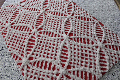 red & white chenille fabric, fun festive wedding rings, 19" x 27" inch piece, 100% lightweight cotton, great for vintage Christmas stockings