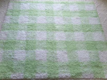 cuddly green gingham vintage terry chenille fabric soft cotton blend 19x25"