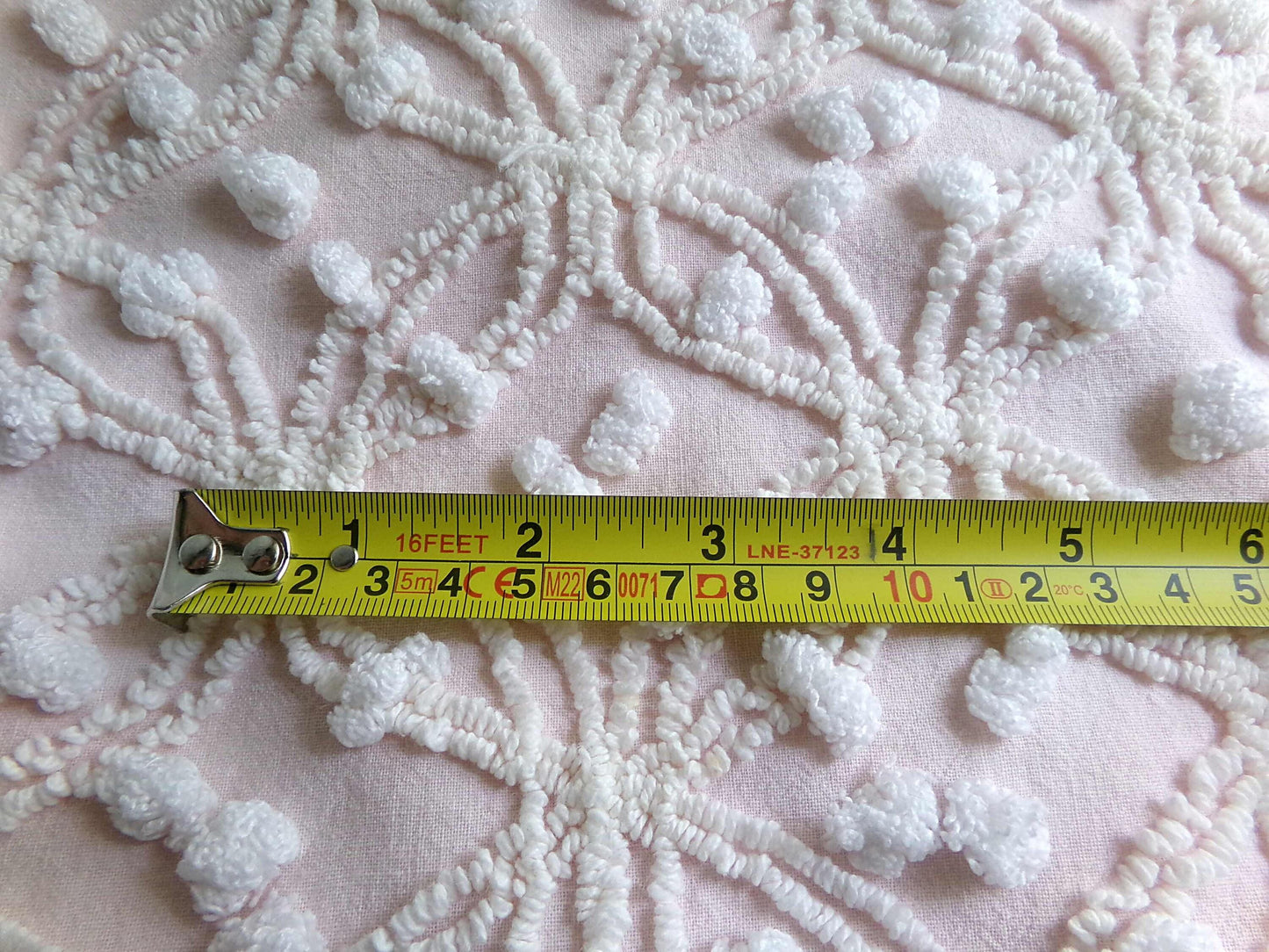 Feather Pink Vintage Chenille Fabric, Needletuft Rings & Overtufted Pops, Quilter's Favorite 18" x 24" Piece