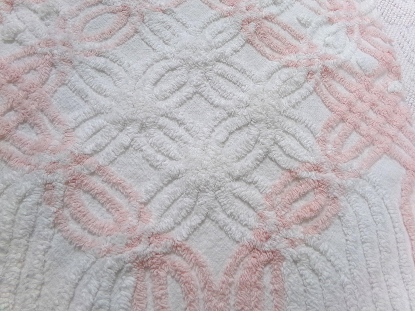 Pink & White Vintage Chenille Fabric, geometric craft quilt material, 27" x 19"