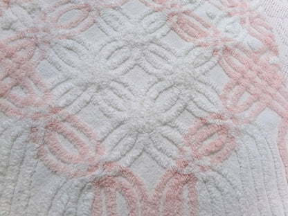 Pink & White Vintage Chenille Fabric, geometric craft quilt material, 27" x 19"