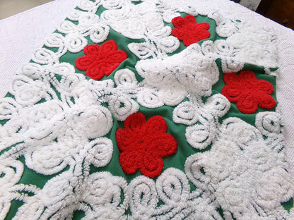 Evergreen Rose Vintage Chenille Fabric, white swirl sewing craft quilt material, 20" x 24" piece