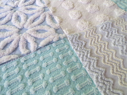refreshing spa 6" chenille fabric squares, set of 16 aqua, white, blue quilt blocks for quilting, sewing & crafts