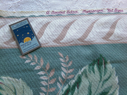 Vintage Style Hydrangea Barkcloth Fabric Piece, 27" x 23" inches, Pink Floral on Green, Great for Shabby Chic Pillows