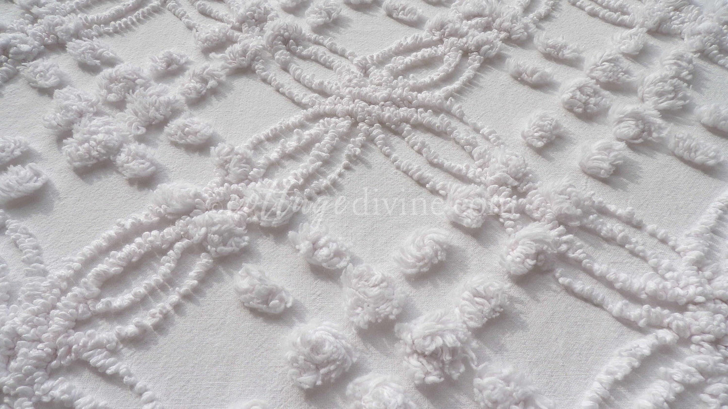 Farmhouse White Vintage Chenille Fabric Piece, 20" x 24" inches, Versatile & Neutral in Quilts and Pillows