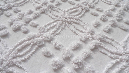 Farmhouse White Vintage Chenille Fabric Piece, 20" x 24" inches, Versatile & Neutral in Quilts and Pillows