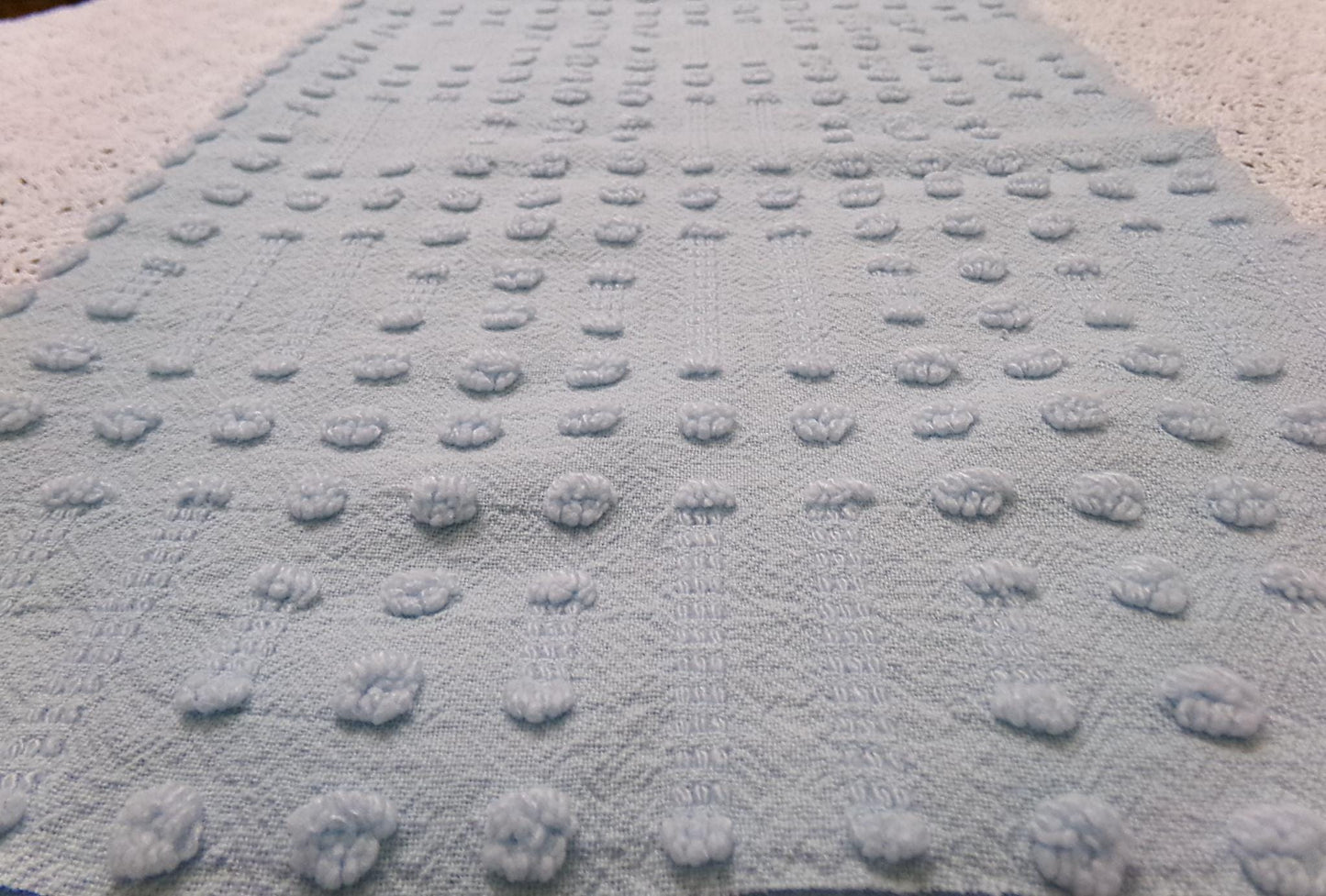 Light Blue Vintage Chenille Fabric, Polka Dot & Dash Design, 18x24" Piece