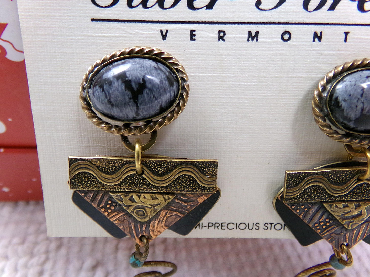 Boho Dangle Pierced Earrings, Artsy Vintage Silver Forest Made in USA Vermont