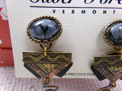 Boho Dangle Pierced Earrings, Artsy Vintage Silver Forest Made in USA Vermont