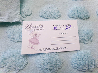 Refreshing Aqua Vintage Style Chenille Bedspread Fabric Coin Dot Pops 18x24"