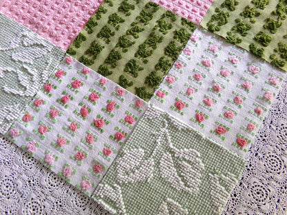 Olive & Rose Chenille Fabric Squares, Set of 16 Vintage Quilt Blocks, 6" x 6" inches each, for Quilting, Sewing, Pillows