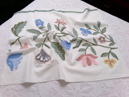 Woodland Meadow Vintage Chenille Bedspread Fabric, Floral Boho Sewing Material, 18" x 23" piece