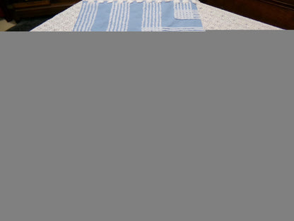 Sky Blue Vintage Chenille Fabric White Geometric Quilt Sewing Material 16.5" x 30"