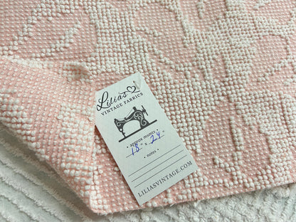 Pink Rose Vintage Chenille Fabric Piece Hobnail Cabbage Rose Reversible Shadow 18x24"