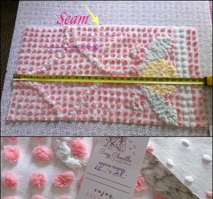 Pink Pops Vintage Chenille Fabric, Floral Antique 15x28" Craft Panel