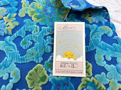 Moody Vintage Cut Velvet Fabric, Electric Blue Bates Tapestry Chenille, 10.5x18"