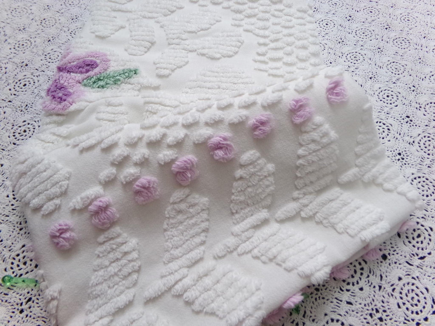 Lone Lilac Vintage Chenille Bedspread Fabric 19x36" Pc Lightweight Quilting Material
