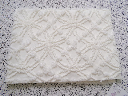 Vintage White Chenille Fabric Piece Spider Tuft Pops 18 x 24" Quilt Sewing Material