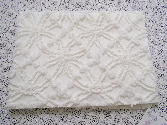 Vintage White Chenille Fabric Piece Spider Tuft Pops 18 x 24" Quilt Sewing Material