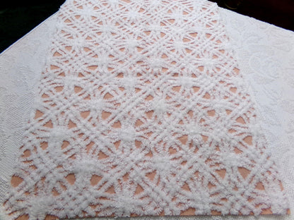 Cozy Peach & White Vintage Chenille Bedspread Fabric, Plush Geometric Quilt Material 18" x 24"