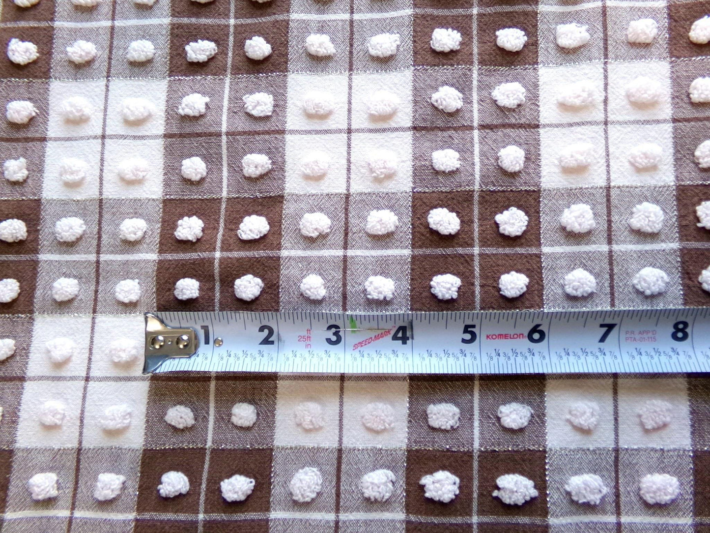 vintage chenille fabric: 18" x 24" cut piece of brown & white popcorn cotton material for quilting, sewing cute teddy bears