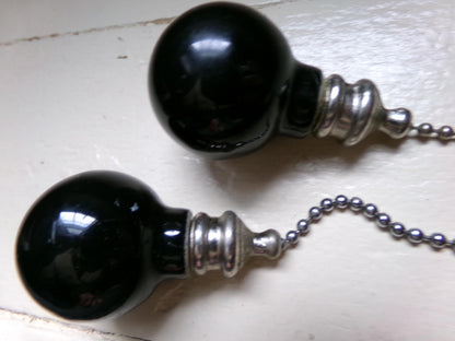 ceiling fan pulls pair, vintage style round black ceramic