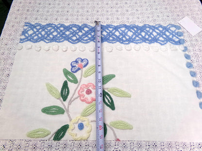cottage style vintage chenille bedspread fabric 17x24" blue white floral