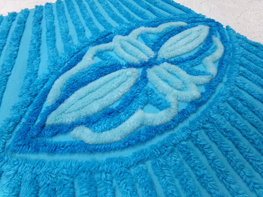 Electric Blue Vintage Chenille Fabric, Wild BOLD Sewing & Quilt Material, 30" x 23" piece