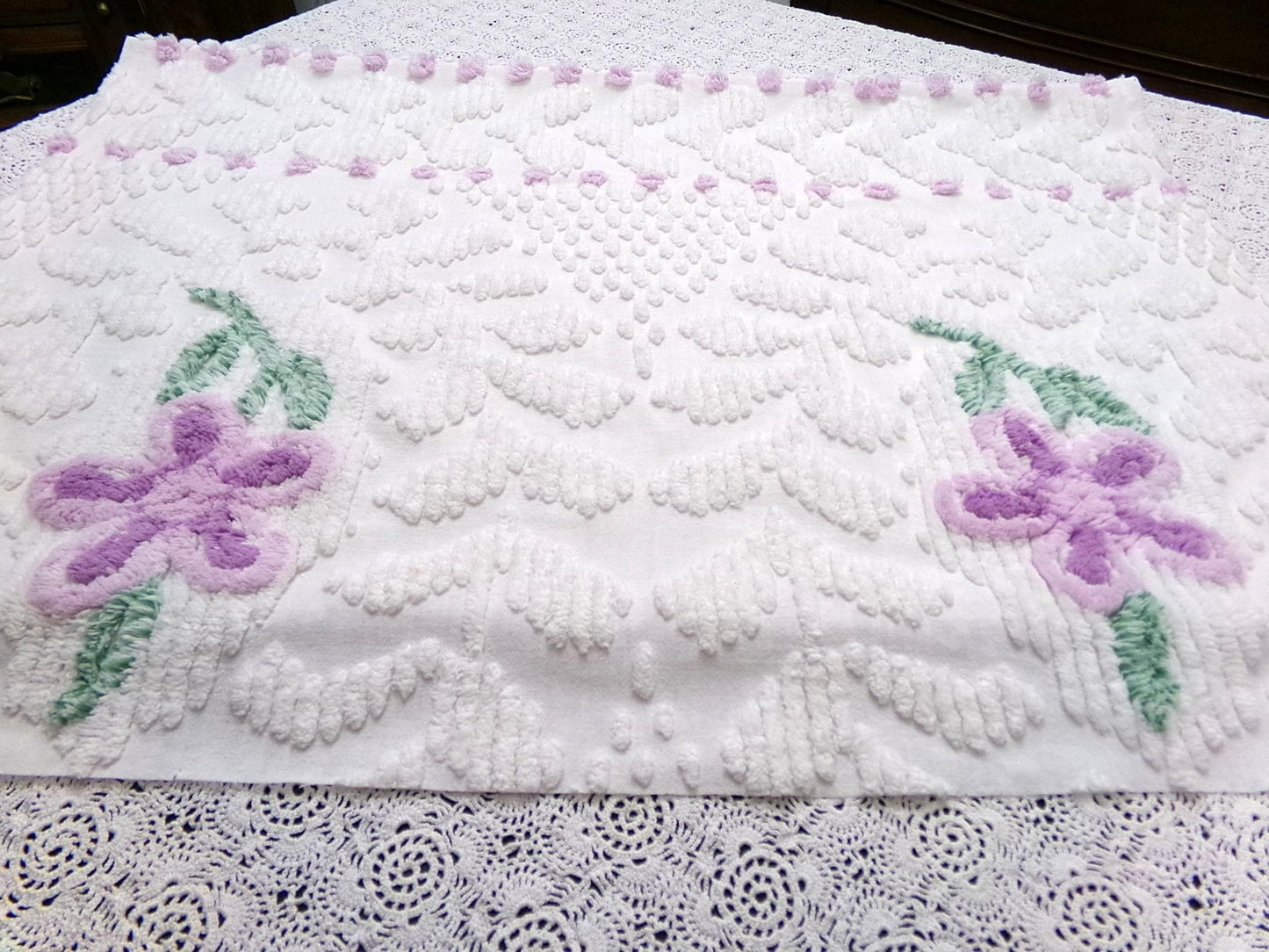 Little Lilacs Vintage Chenille Bedspread Fabric 26x36" Shabby Lightweight Quilting Material