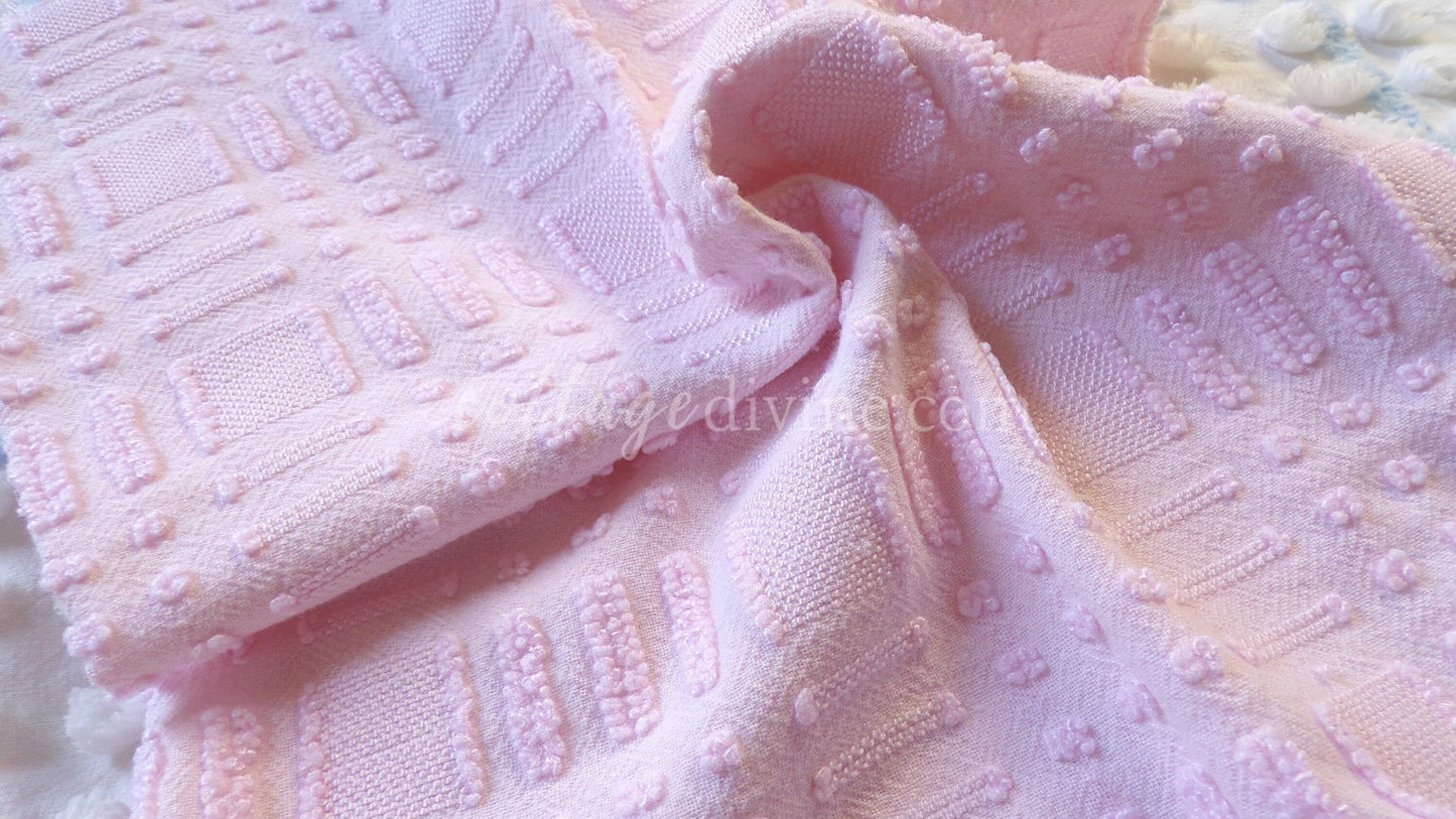 Pastel Pink Checkerboard Vintage Chenille Fabric, 18" x 24" inch piece, Great Texturized Pattern