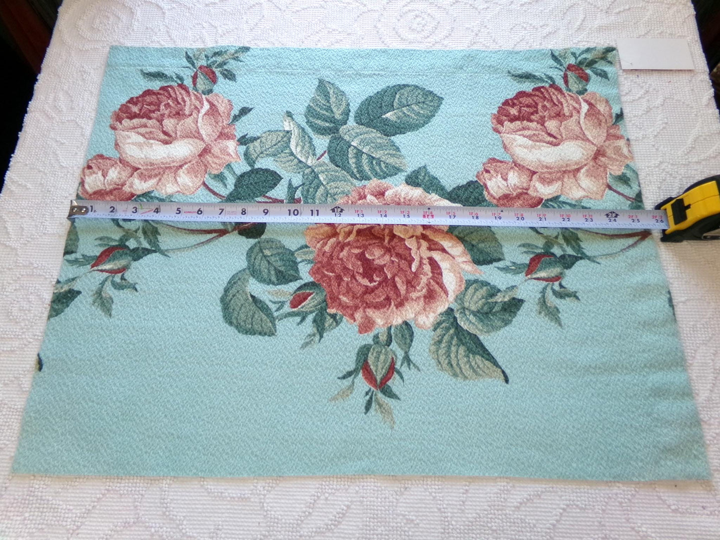 most beautiful vintage barkcloth fabric in realistic rose bloom print, 18" x 25" inch piece from a deconstructed curtain panel