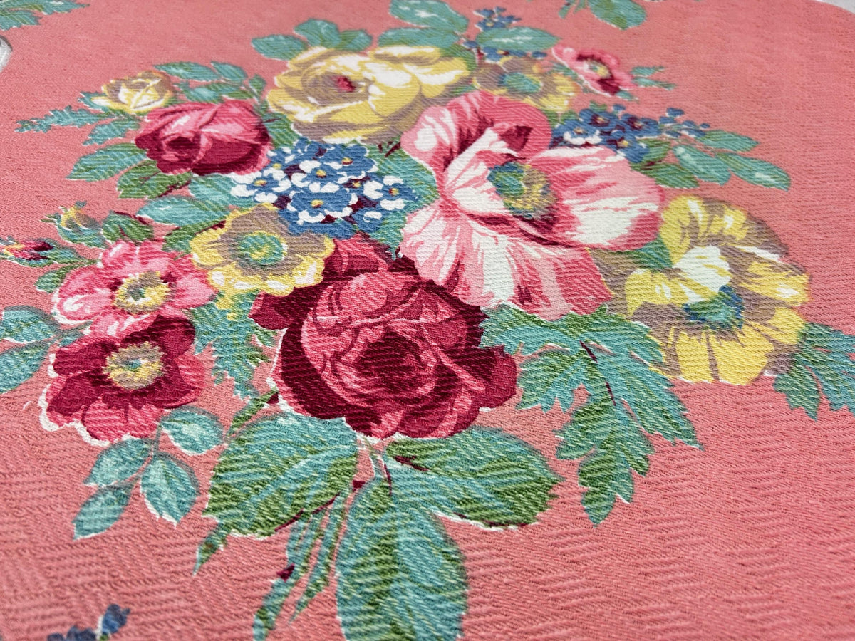 Cabbage Rose Vintage Barkcloth Fabric, Mauve Pink 28x33" Quilt & Craft Panel