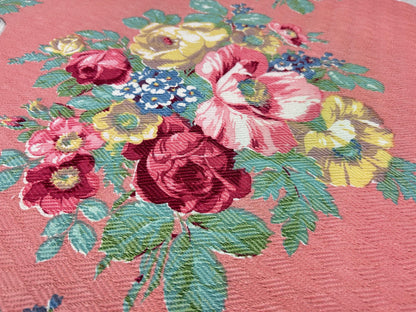 Cabbage Rose Vintage Barkcloth Fabric, Mauve Pink 28x33" Quilt & Craft Panel