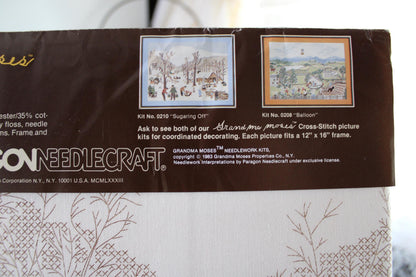 SUGARING OFF Cross Stitch Stitchery Kit, Vintage Grandma Moses Design, Paragon Needlecraft Embroidery 0210 from 1983
