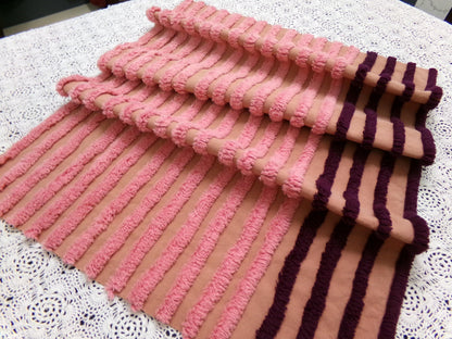 Transitional Stripe Vintage Chenille Bedspread Fabric 15x24" Unique Plush Sewing Material