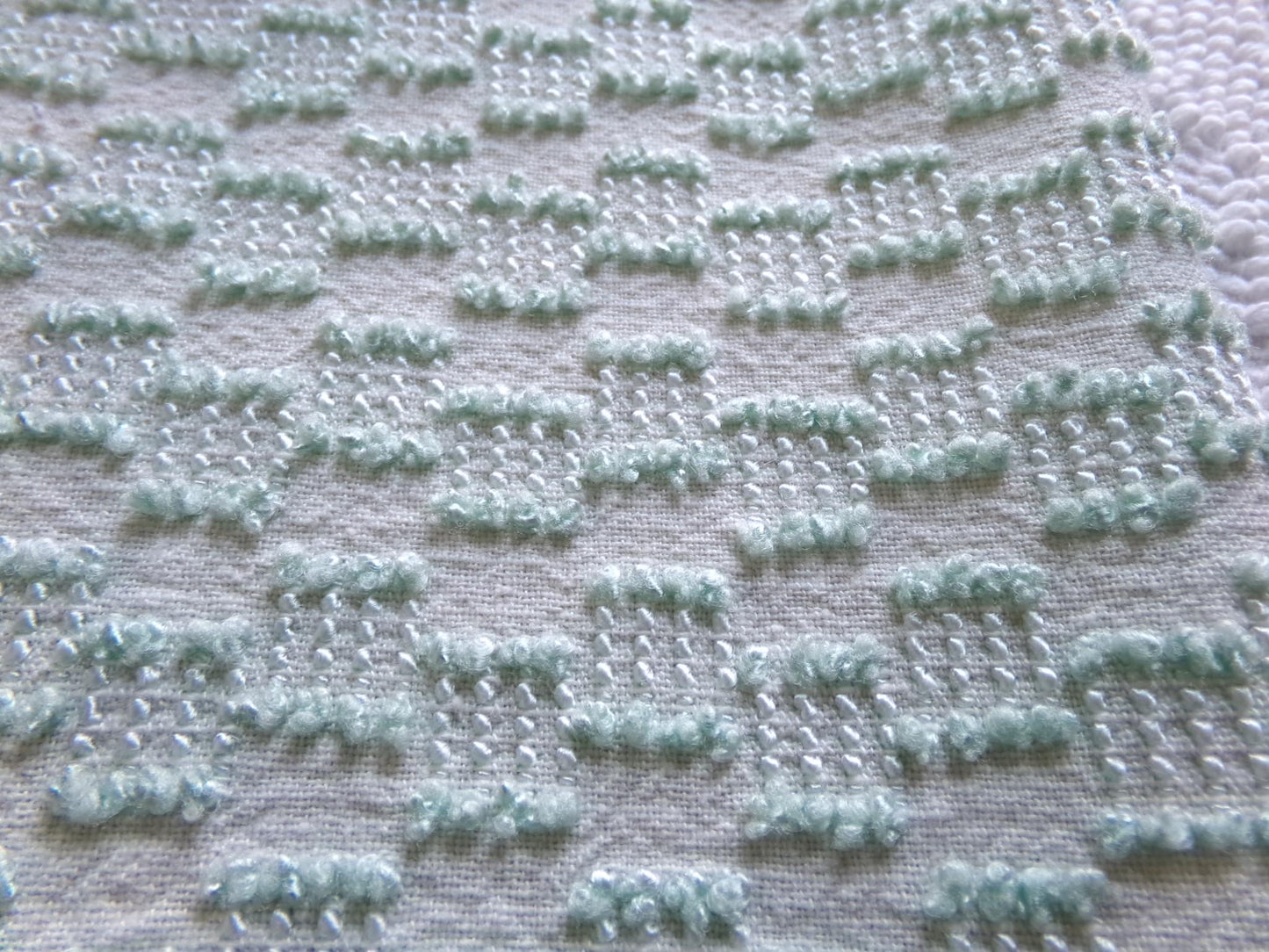 sage green vintage chenille fabric, mini ladder textured design, 18" x 24" inch piece of quilt material for sewing & crafts