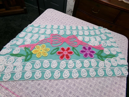 Special Jade Floral Swag Vintage Chenille Bedspread Fabric 18" x 34" Piece