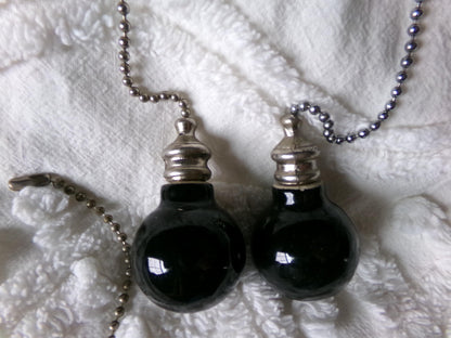 ceiling fan pulls pair, vintage style round black ceramic