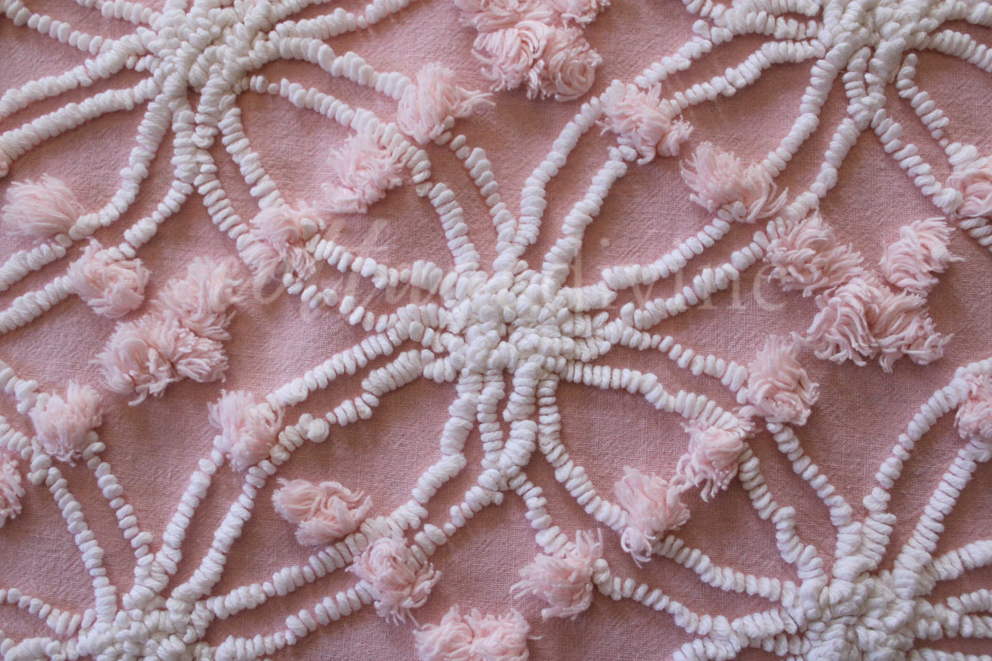 Cottage Coordinated Vintage Fabric Bundle: Gorgeous Plush Tufted Chenille Piece & Mint Green Cabbage Rose Cotton Fabric, for Quilts, Crafts