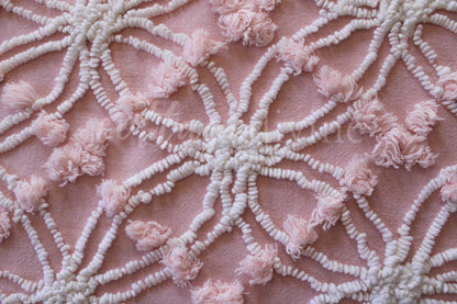 Cottage Coordinated Vintage Fabric Bundle: Gorgeous Plush Tufted Chenille Piece & Mint Green Cabbage Rose Cotton Fabric, for Quilts, Crafts