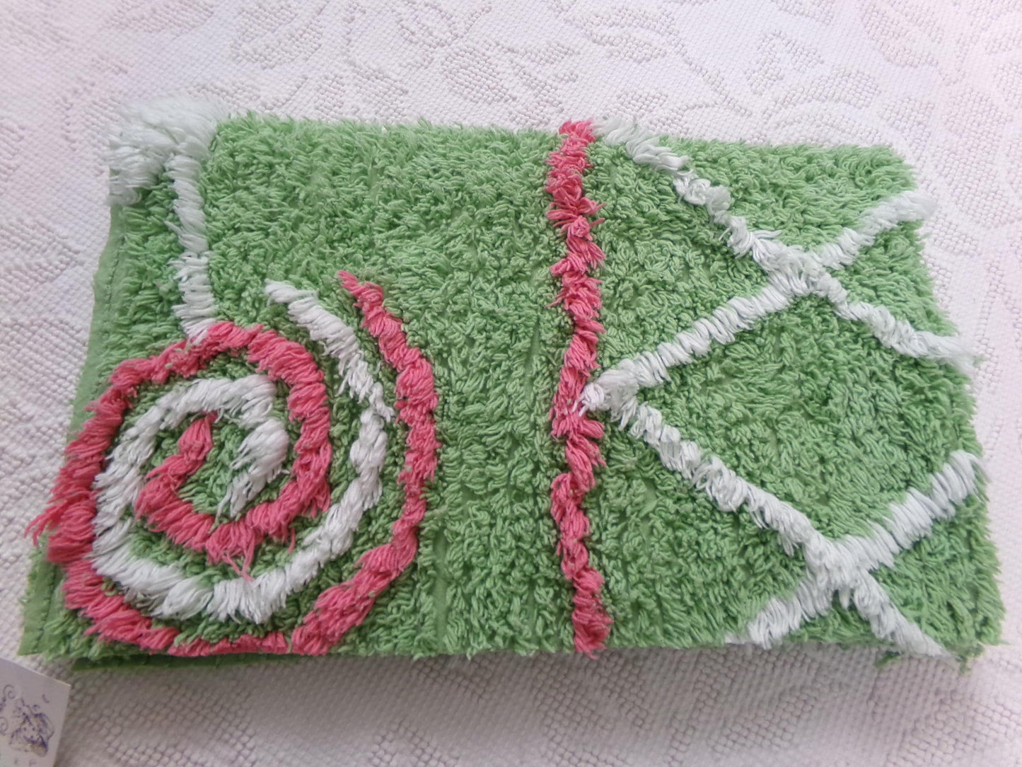Pink Lollipop Vintage Style Chenille Fabric, terrytuft apple green sewing craft quilt material, 17" x 28" piece