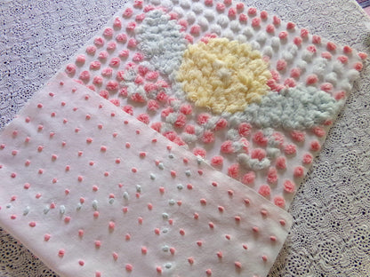 Pink Pops Vintage Chenille Fabric, Floral Antique 15x28" Craft Panel