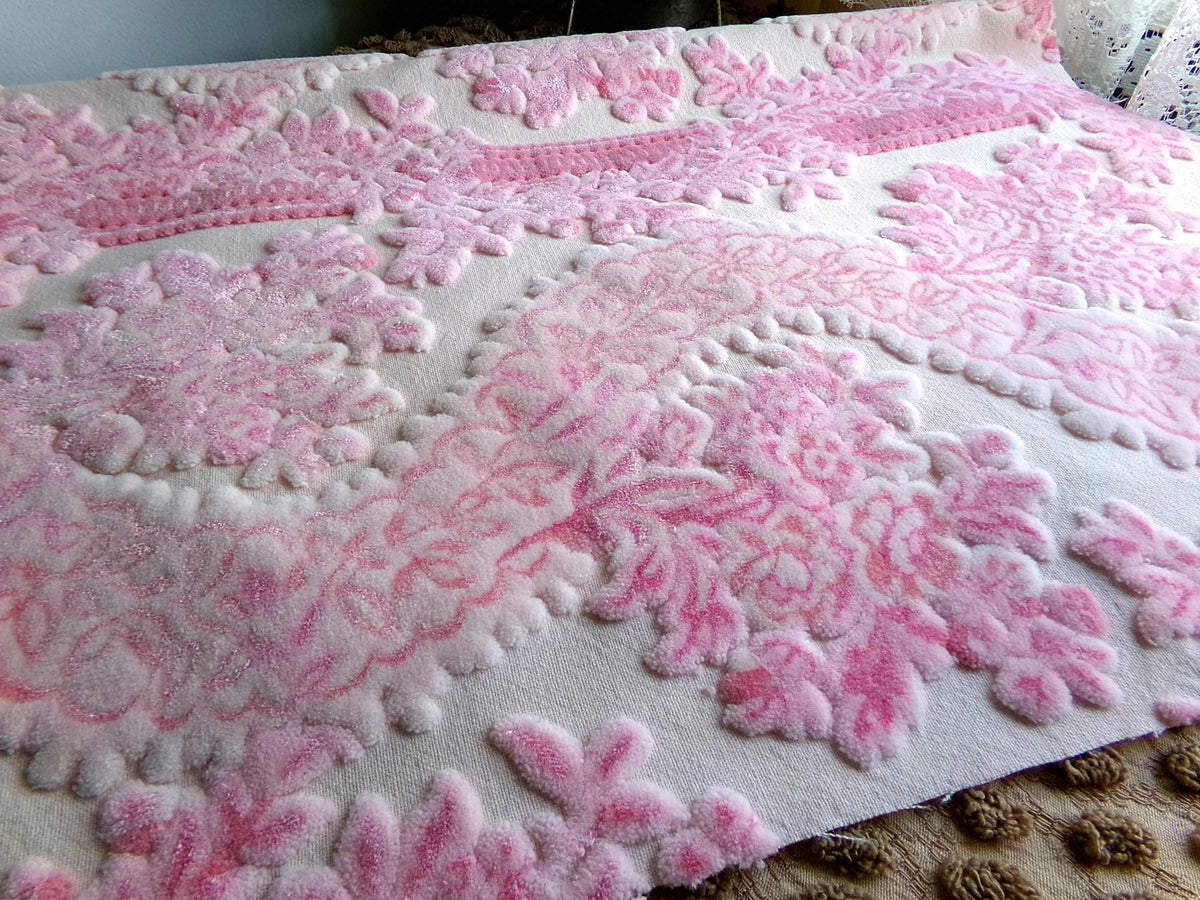 Luxury Pink Vintage Cut Velvet Fabric, Bates Tapestry Chenille, 16x24" Piece