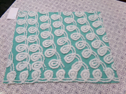 Soothing White Curly Loops Jade Vintage Chenille Bedspread Fabric 15" x 19" Piece
