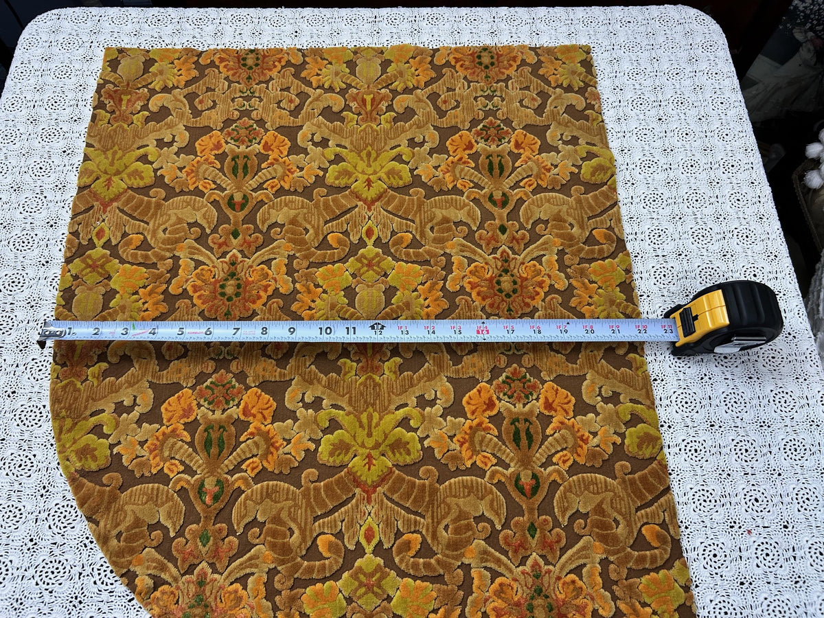 Boho Vintage Cut Velvet Fabric, Copper Brown Tapestry Style Chenille Material, 17x21" Pc