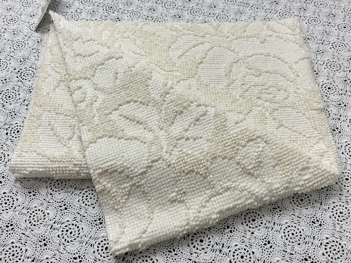 Cream White Vintage Chenille Fabric, Cabbage Roses, 20x30" Hobnail Woven Pc