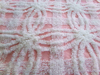 quilter's favorite chenille fabric, classic pink & white spider tufted sewing material, 20" x 24" inch piece from vintage chenille bedspread