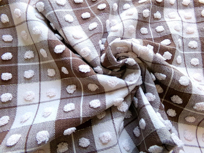 vintage chenille fabric: 18" x 24" cut piece of brown & white popcorn cotton material for quilting, sewing cute teddy bears