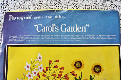 CAROL'S GARDEN Vintage Crewel Embroidery Kit Paragon Needlecraft 0715 Carol & Don Henning